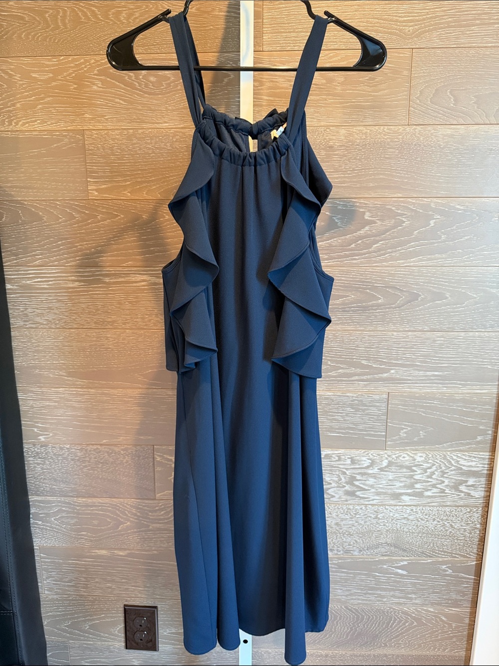 Navy Ruffle Halter Midi Dress